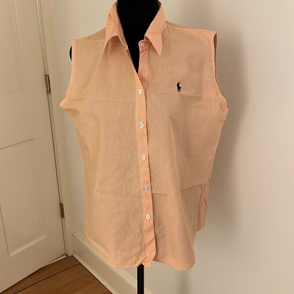 Ralph Lauren Sleeveless Shirt, Strapped Orange/White, Size XXL